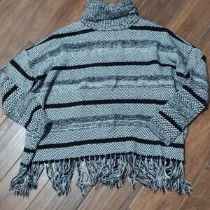 Gibson Latimer XL knit turtleneck fringe black white sweater stripe oversized